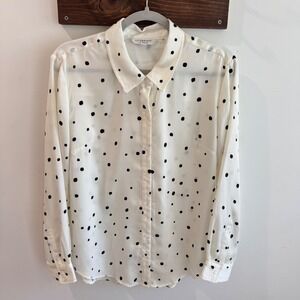 Liverpool Los Angeles Polka Dot Button Down Blouse Vanilla Black  M